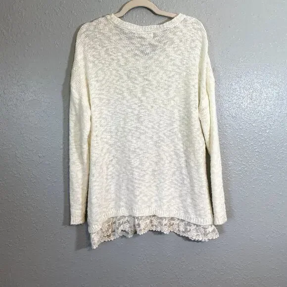 Pink Rose Boutique Womens 1X Plus White Lace Sweater Long Sleeve Shirt Neck Top - Picture 2 of 8